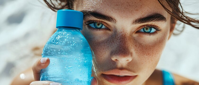 Fit woman with blue water bottle - Powered by Adobe