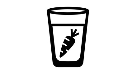 Black and white graphic of a carrot submerged in a glass of liquid.