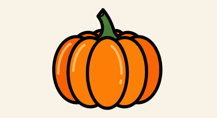 A single orange pumpkin with a green stem, isolated on a cream-colored background.