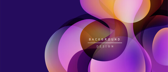 Abstract fluid shapes overlap, creating vibrant purple, orange hues. Modern design, suitable for backgrounds, presentations.