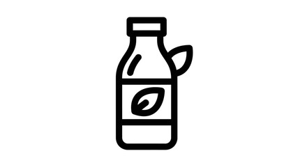 Simple black and white illustration of a bottle with a leaf symbol, representing a healthy drink.