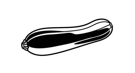 A black and white illustration of a single, elongated zucchini.