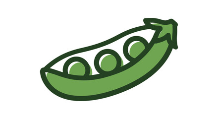 Illustration of a green pea pod with three round peas inside, isolated.
