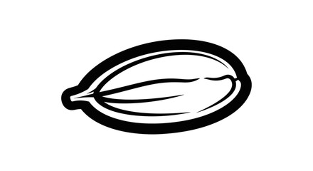 Simple black and white illustration of a single seed, showing its outline and details.