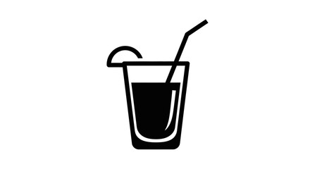 A glass with a straw and a slice of citrus fruit, depicted as a simple black and white icon.