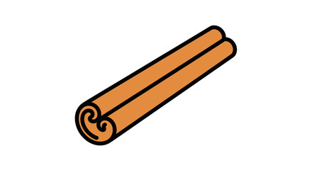 A stylized cinnamon stick illustration, showing rolled bark with brown and black outline against a white background.
