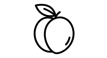 Simple line drawing of a peach with a leaf, isolated on a white background.