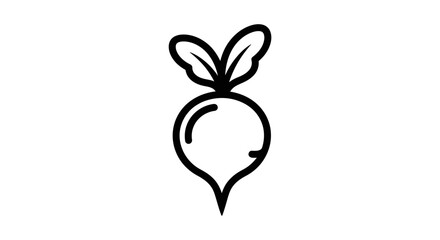 Simple line drawing of a beet with leaves, isolated on a white background.