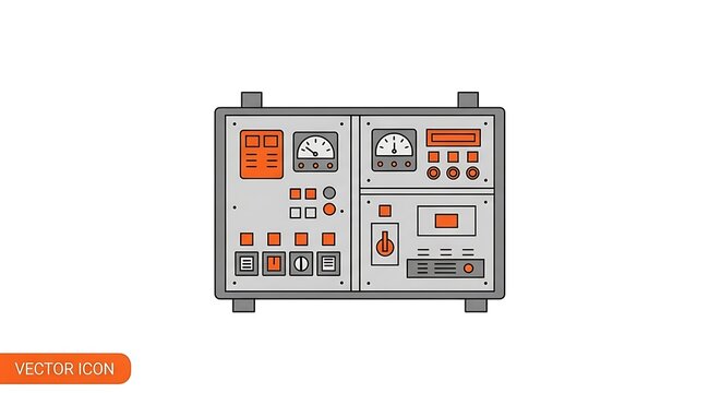 Detailed Illustration of an Industrial Control Panel with Gauges and Switches.