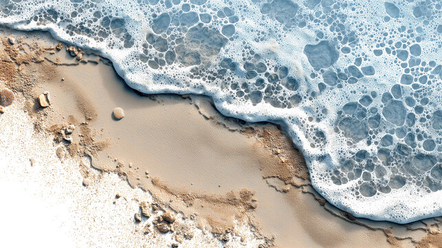 Foam trail receding tide polygon ripple halftone texture sandy shore coastal wave sea foam beach pattern shoreline abstract ocean energy. Gentle foam trail with polygon ripple lines and halftone - Powered by Adobe