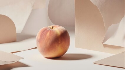 Elegant Peach Still Life with Geometric Paper Shapes.