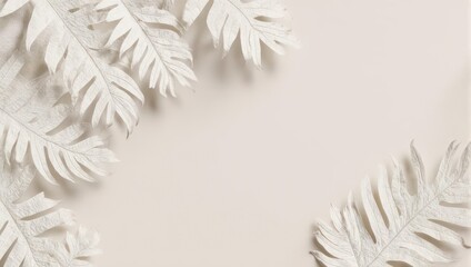 Elegant White Leaves on Neutral Background for Minimalist Design.