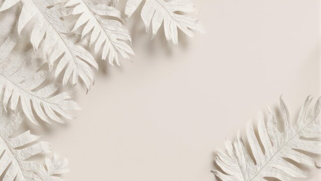 Elegant White Leaves on Neutral Background for Minimalist Design.