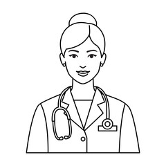 Fototapeta premium Doctor Drawing Line Art Medical Professional Healthcare Worker Stethoscope Woman Illustration Female Portrait Outline