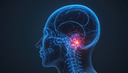 Stunning 3D rendering of a human head with brain inflammation, perfect for medical research or educational materials, illustrating neuroscience and neurology concepts
