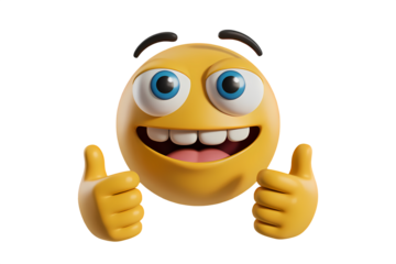 Yellow sphere mascot beaming pure happiness, ready for an awesome celebration.