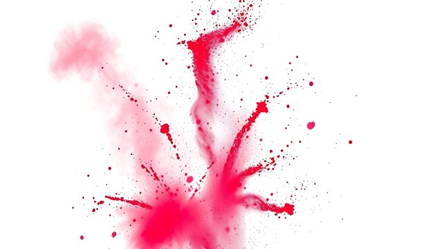 Vibrant red Holi powder explosion captured dynamically against a white background.