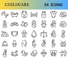Pregnancy and Childcare icons set transparent background