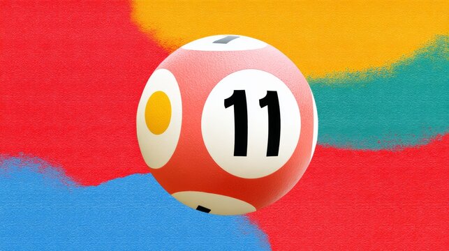 A colorful abstract background with a floating lottery ball featuring the number 11