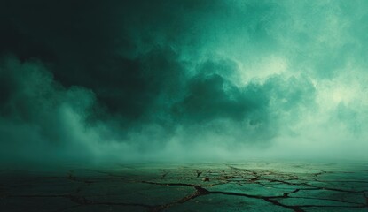 Dramatic clouds dominate a cracked earth landscape, creating a moody and atmospheric scene with an ominous feel.