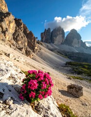 Alpine Bloom at Tre Cime di Lavaredo, Dolomites, Italy.