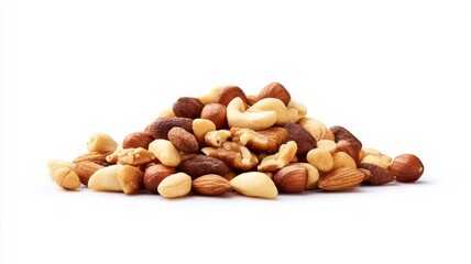 Mixed nuts heap on white background. AI image