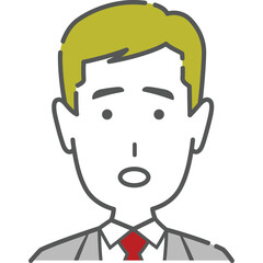 Concerned Businessman With Blond Hair Wearing A Gray Suit And Red Tie Expressing Shock With Wide Eyes And Open Mouth On Transparent Background