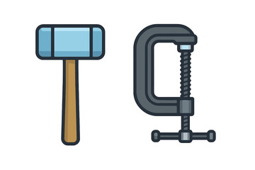 Rubber mallet and C-clamp construction tools for carpentry and repair