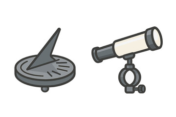 Classic sundial and modern telescope side by side symbolizing science and historical measurement tools