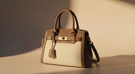 Elegant Two-Tone Leather Handbag with Gold Hardware.
