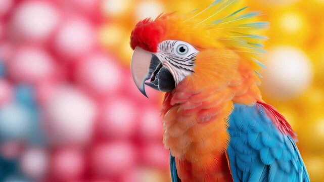 colorful parrot posing with bright feathers against vivid tropical background showing exotic beauty and wildlife character real time
