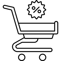 Discount Cart Line Icon – Shopping Cart with Sale and Offer Outline Symbol