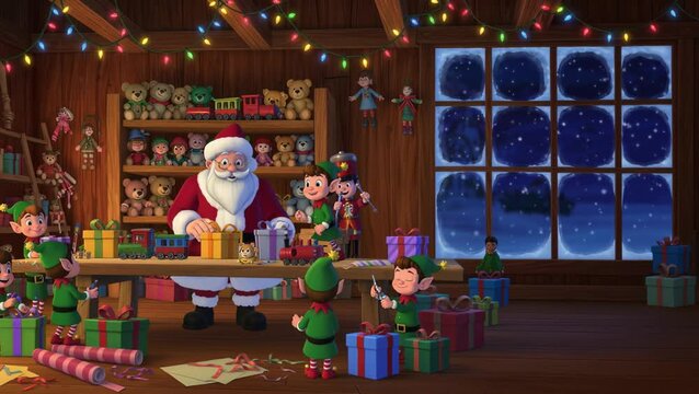 Santa Claus in his toy workshop