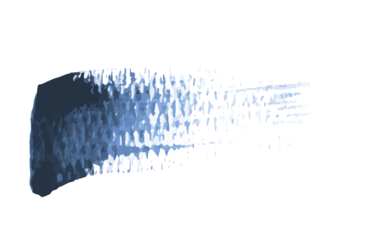 A textured smear of dark blue paint, applied with a brush, fading across a white background.