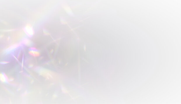 Crystal prism light overlays scatter rainbow streaks with soft glowing highlights. Lens glares enhance dreamy, magical compositions. Perfect for digital art and banners. PNG