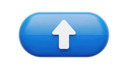 Shiny blue upload button with white arrow icon for digital interfaces isolated on transparent background