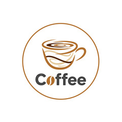 Obraz premium Coffee cup logo design with swirling steam and text 