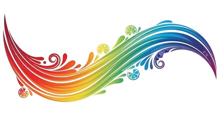Vibrant Rainbow Swirl with Ornate Floral Accents on White Background.