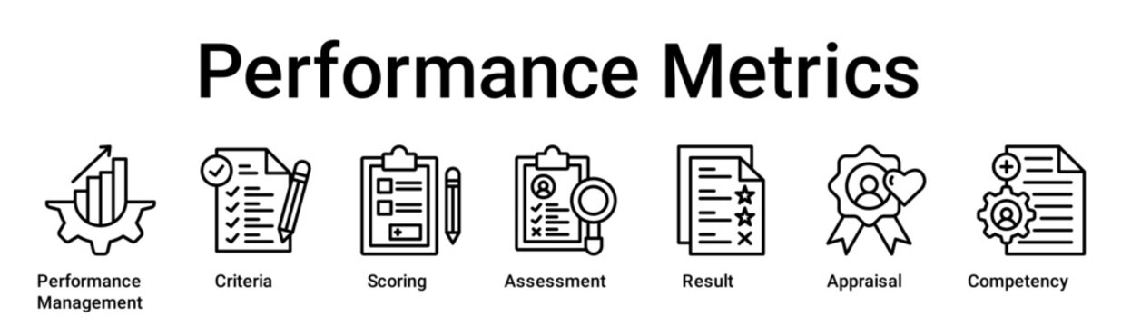 Performance Metrics banner web icon vector illustration concept for education with icon of Performance Management, Criteria, Scoring, Assessment, Result, Appraisal.