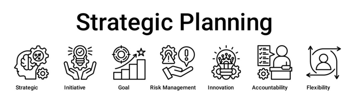 Strategic Planning banner web icon vector illustration concept for education with icon of Strategic, Initiative, Goal, Risk Management, Innovation, Accountability.