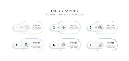 Infographic 6 options design elements for your business data. Vector Illustration.
