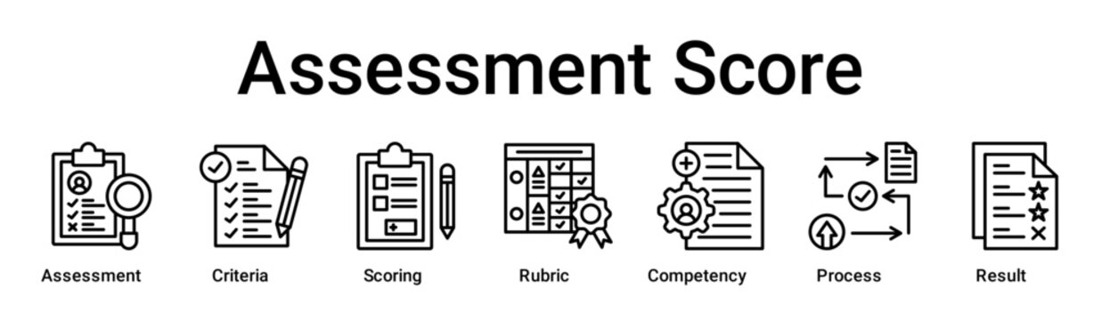 Assessment Score banner web icon vector illustration concept for education with icon of Assessment, Criteria, Scoring, Rubric, Competency, Process.