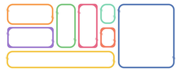 Set of colored empty text boxes. Text frame. Empty speech bubbles without background. Vector.
