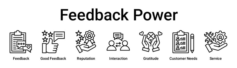 Feedback Power banner web icon vector illustration concept for education with icon of Feedback, Good Feedback, Reputation, Interaction, Gratitude, Customer Needs, Service.