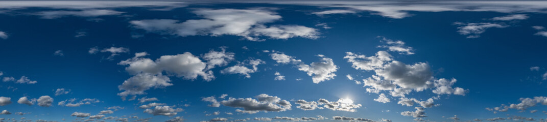Obraz premium blue sky with beautiful cumulus clouds. Seamless hdri panorama 360 degrees angle view with zenith for use in 3d graphics or game development as sky dome or edit drone shot
