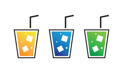 Colorful Drink Glasses with Ice Cubes and Straws Vector Design