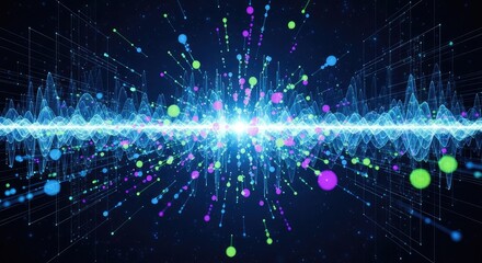 Vibrant data streams create a dynamic and eye-catching graphic, ideal for illustrating futuristic technology or innovative science concepts with a modern and cool aesthetic