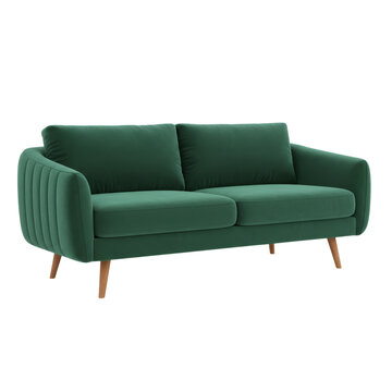 Elegant emerald green velvet sofa, luxurious modern seating arrangement, stylish interior design