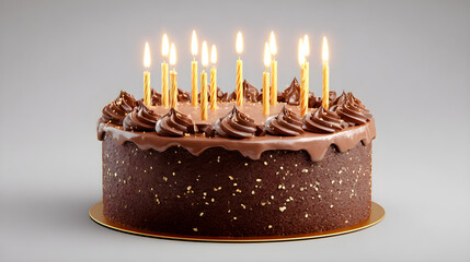 Chocolate Birthday Cake with Candles, isolated on transparent background