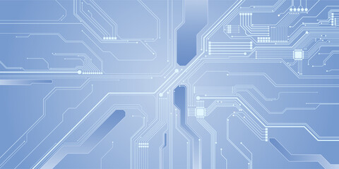 Abstract AI circuit board background. Technology connected white lines with electronics elements on tech bg. Computer motherboard with chip, and semiconductor. Elegant gray digital vector illustration